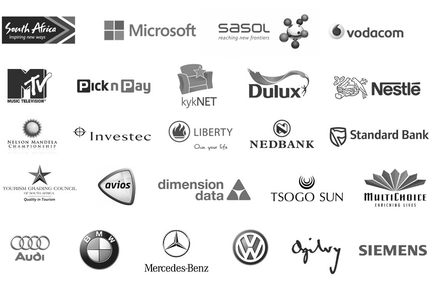 SA Tourism, Microsoft, Sasol, Vodacom, MTV, Pick n Pay, KykNET, Dulux, Nestle, Nelson Mandela Championship, Investec, Liberty, Nedbank, Standard Bank, Tourism Grading Council, Dimension Data, Tsogo Sun, Multichoice, Audi, BMW, Mercedes-Benz, Volkswagen, Ogilvy, Siemens